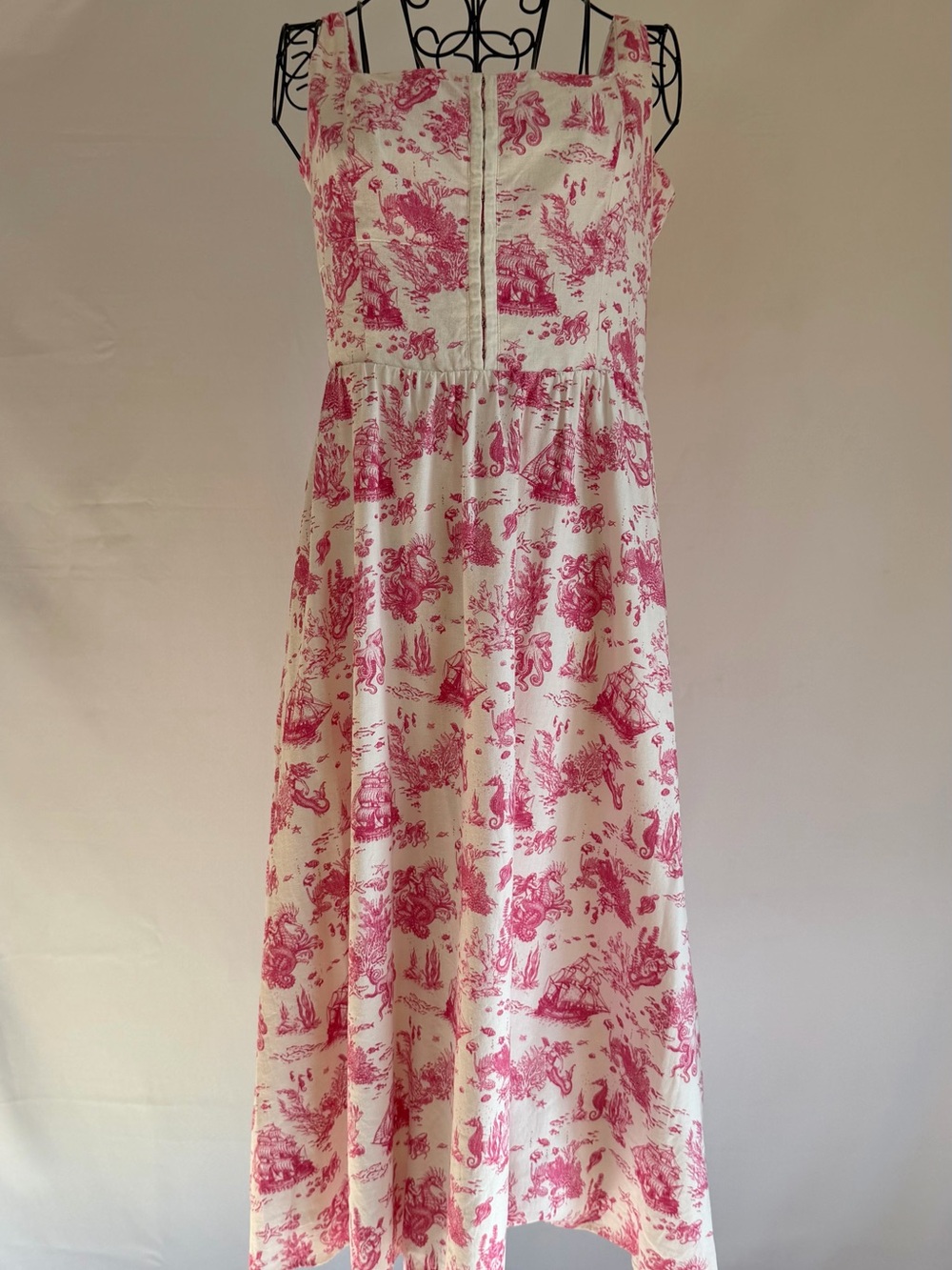 Avec Les Filles Pink Toile Midi Dress on Cream Base